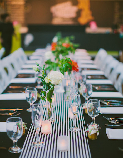 Black and White Satin Racing Stripe Table Runner