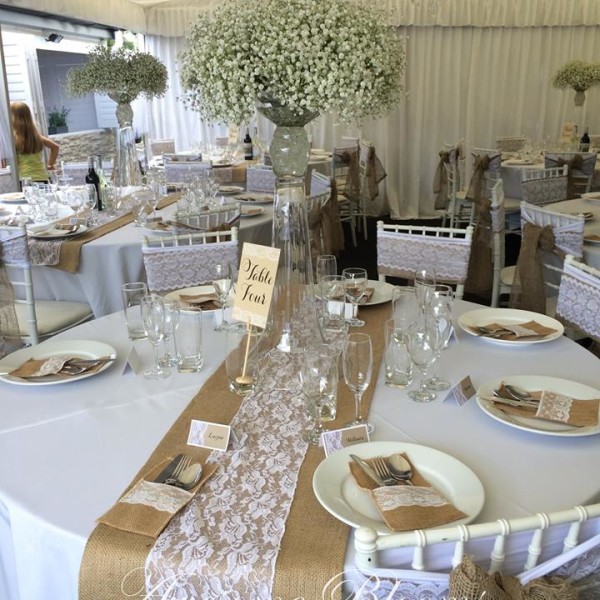 Burlap Hessian Table Runner with Lace Insert