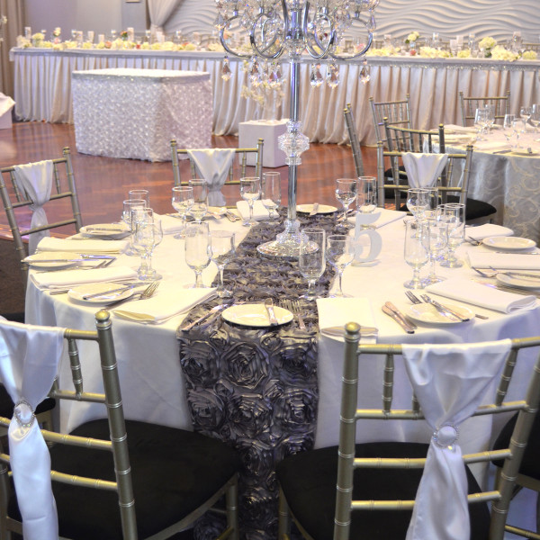 Pewter Rosette Satin Table Runner