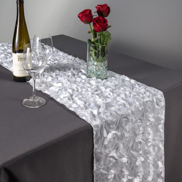 White Satin Rosette Table Runner